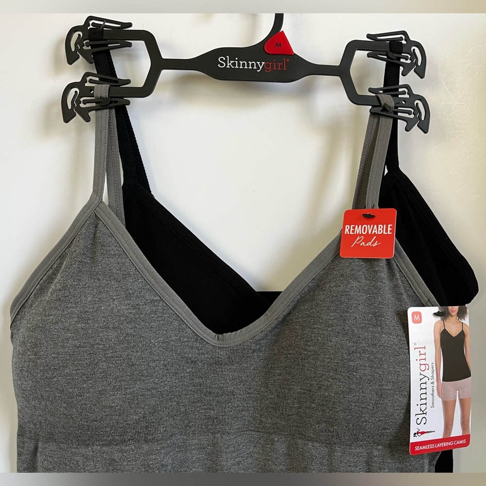 Skinny Girl Stretch Seamless Adjustable Straps Removable Pads Layering Camis 2pc - Picture 2 of 12